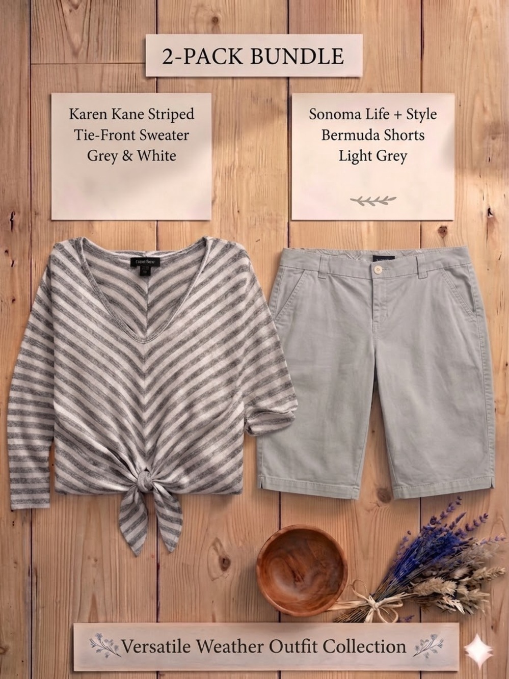 2 Pack Bundle Lot! Karen Kane Pullover 3/4 Sweater & Sonoma Bermuda Shorts